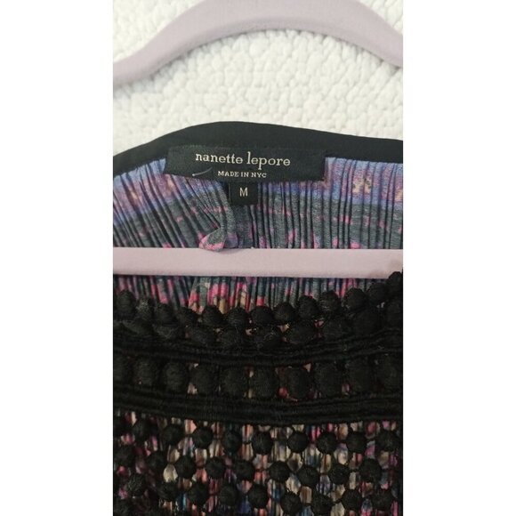 Nanette Lepore Crochet Square Neck Tunic Top Womens Medium Purple Bell Sleeve - Picture 6 of 14